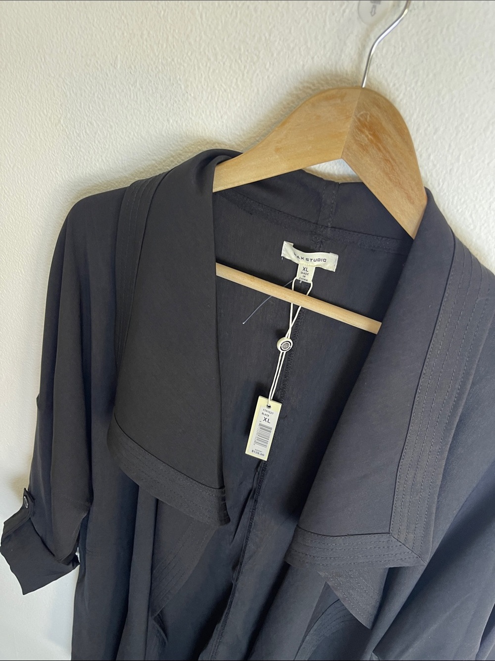 Max Studio Open Front Drape Trench Coat black XL - Picture 2 of 7